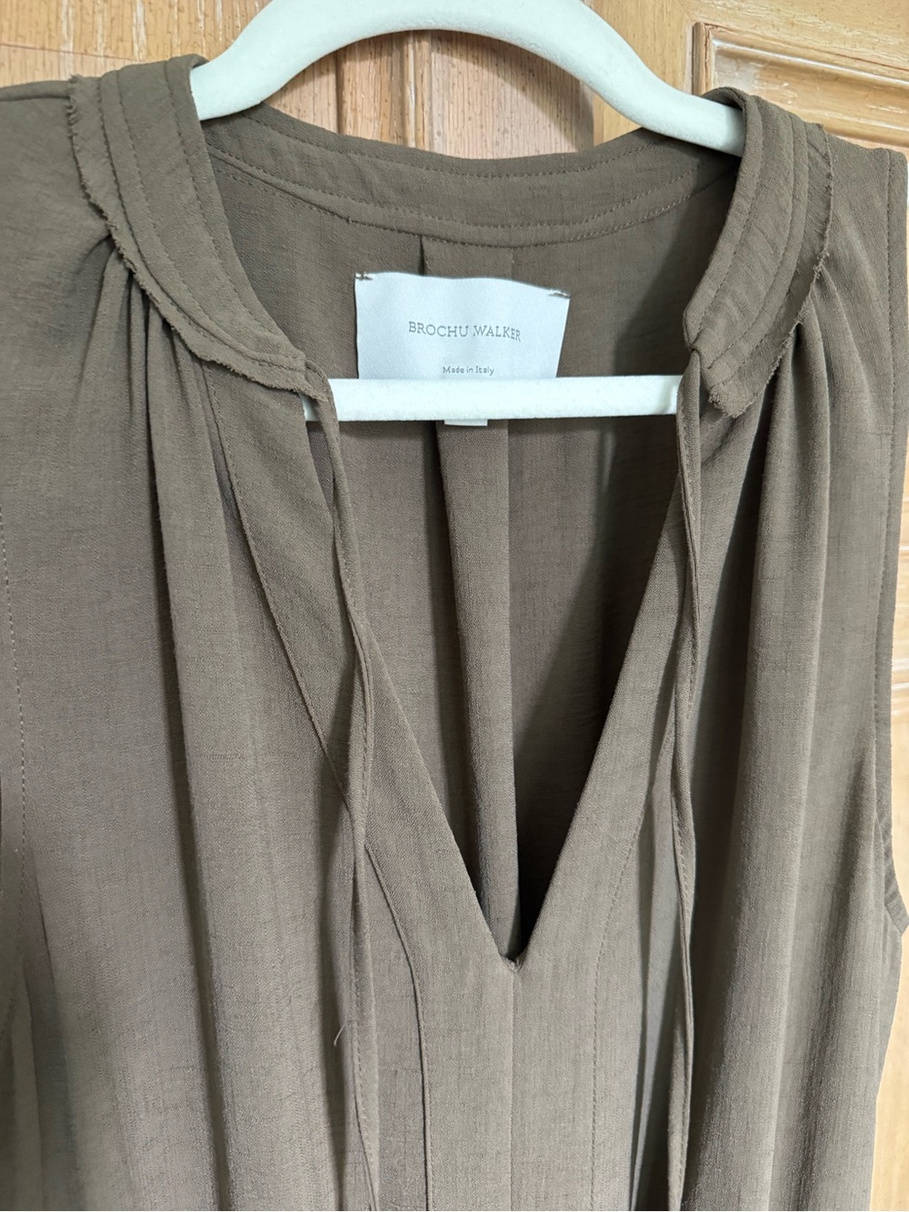 Brochu Walker Francine Dress – Olive/Taupe Sleeveless Smocked Midi Dress Size M - Picture 5 of 8
